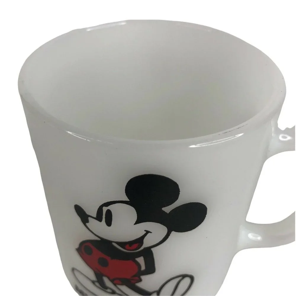 Walt Disney Mickey Mouse Pedestal Mug Milk Glass USA 8 OZ Coffee Cup Vintage - Picture 6 of 7